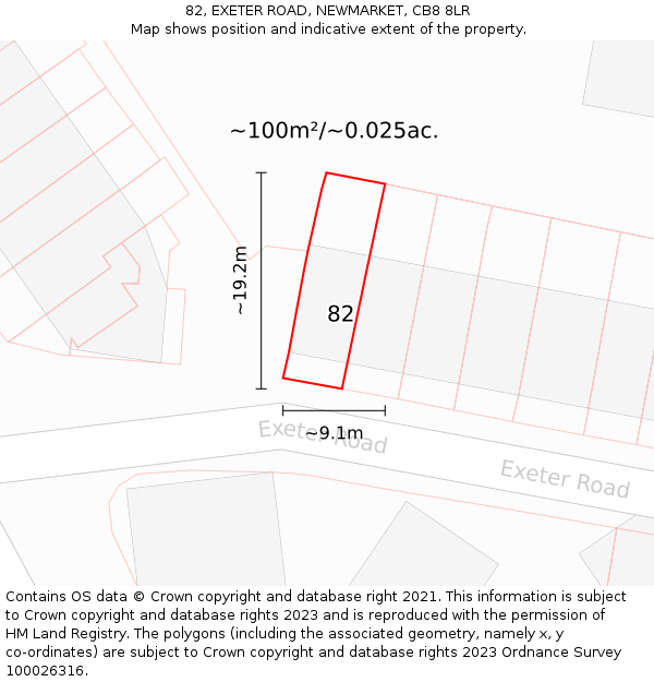 82, EXETER ROAD, NEWMARKET, CB8 8LR: Plot and title map