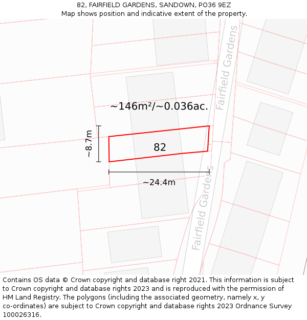 82, FAIRFIELD GARDENS, SANDOWN, PO36 9EZ: Plot and title map