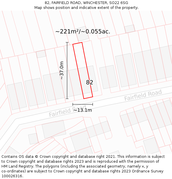 82, FAIRFIELD ROAD, WINCHESTER, SO22 6SG: Plot and title map