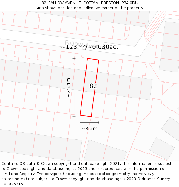 82, FALLOW AVENUE, COTTAM, PRESTON, PR4 0DU: Plot and title map