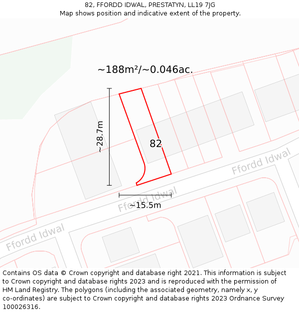 82, FFORDD IDWAL, PRESTATYN, LL19 7JG: Plot and title map