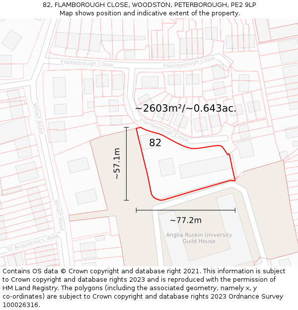 82, FLAMBOROUGH CLOSE, WOODSTON, PETERBOROUGH, PE2 9LP: Plot and title map