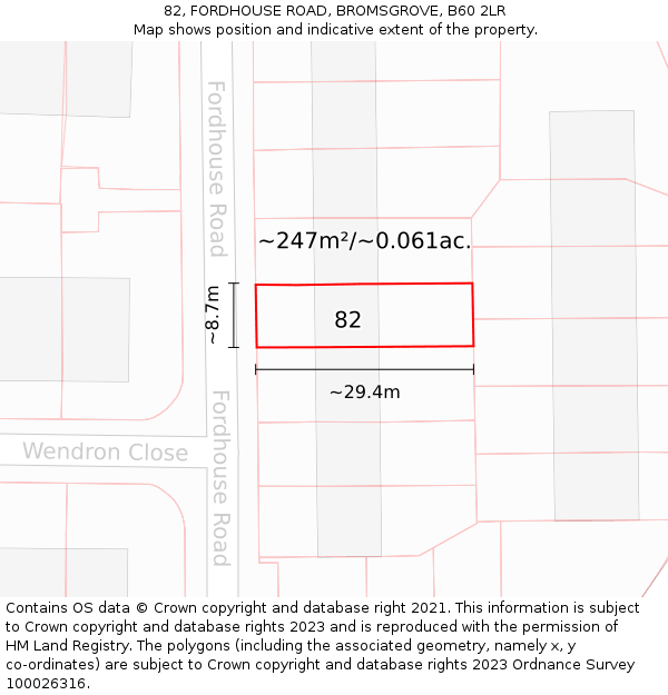 82, FORDHOUSE ROAD, BROMSGROVE, B60 2LR: Plot and title map