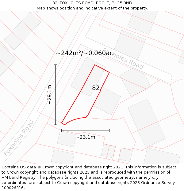 82, FOXHOLES ROAD, POOLE, BH15 3ND: Plot and title map