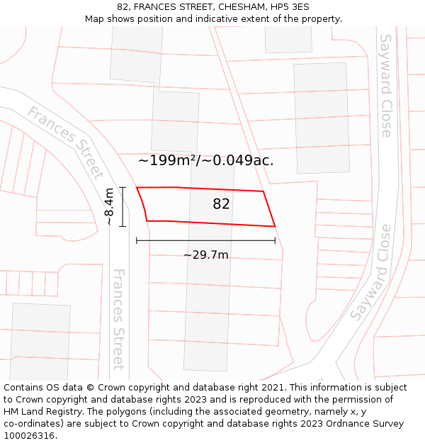 82, FRANCES STREET, CHESHAM, HP5 3ES: Plot and title map