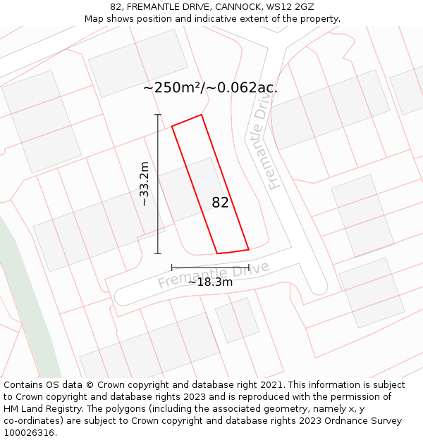 82, FREMANTLE DRIVE, CANNOCK, WS12 2GZ: Plot and title map