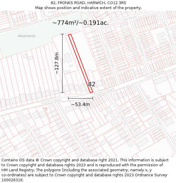 82, FRONKS ROAD, HARWICH, CO12 3RS: Plot and title map