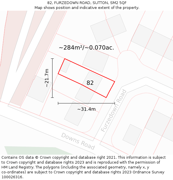 82, FURZEDOWN ROAD, SUTTON, SM2 5QF: Plot and title map