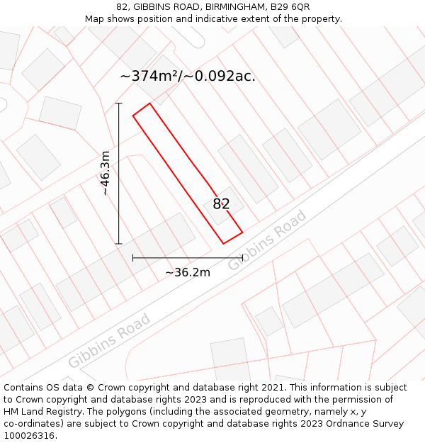 82, GIBBINS ROAD, BIRMINGHAM, B29 6QR: Plot and title map