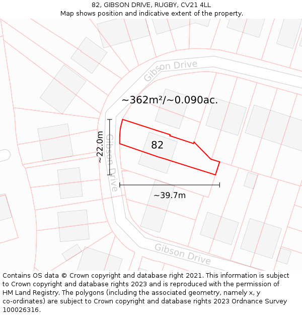 82, GIBSON DRIVE, RUGBY, CV21 4LL: Plot and title map