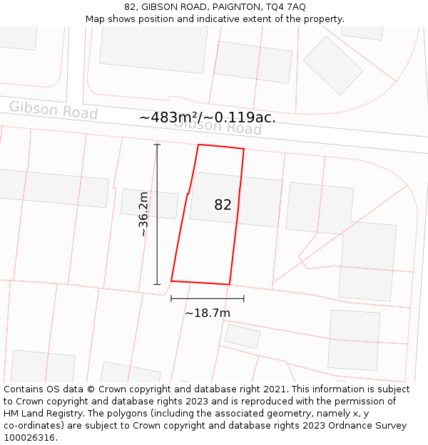 82, GIBSON ROAD, PAIGNTON, TQ4 7AQ: Plot and title map