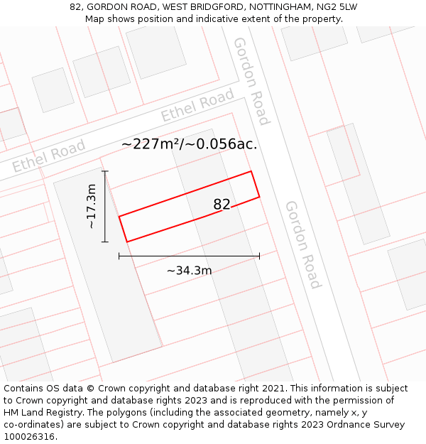 82, GORDON ROAD, WEST BRIDGFORD, NOTTINGHAM, NG2 5LW: Plot and title map