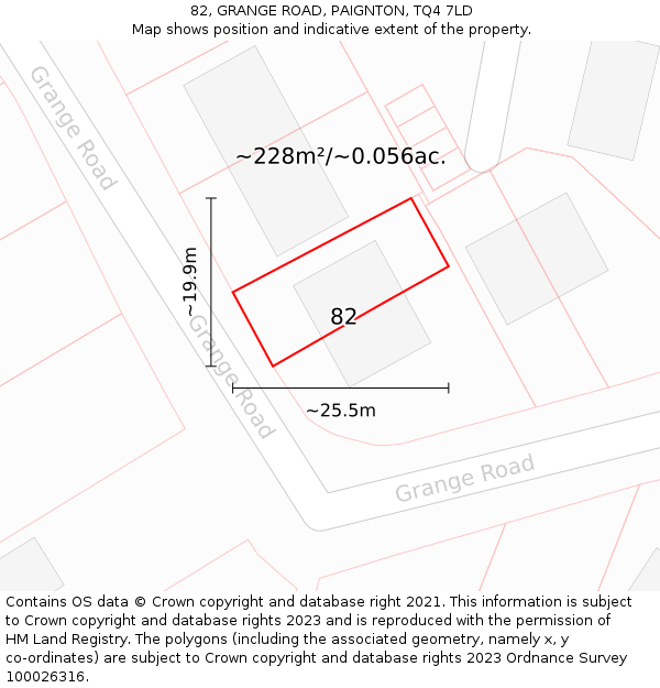 82, GRANGE ROAD, PAIGNTON, TQ4 7LD: Plot and title map