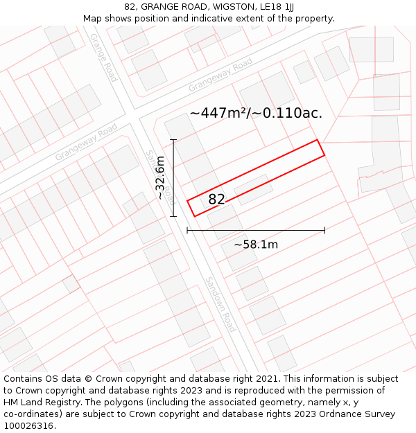 82, GRANGE ROAD, WIGSTON, LE18 1JJ: Plot and title map