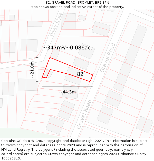 82, GRAVEL ROAD, BROMLEY, BR2 8PN: Plot and title map