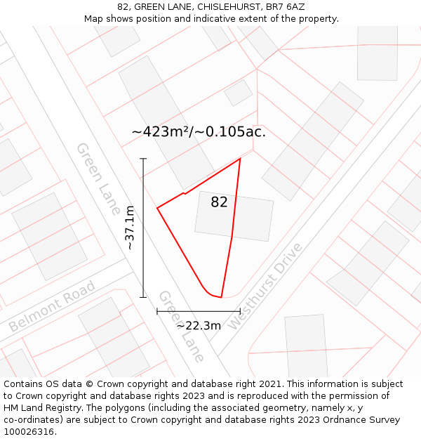 82, GREEN LANE, CHISLEHURST, BR7 6AZ: Plot and title map