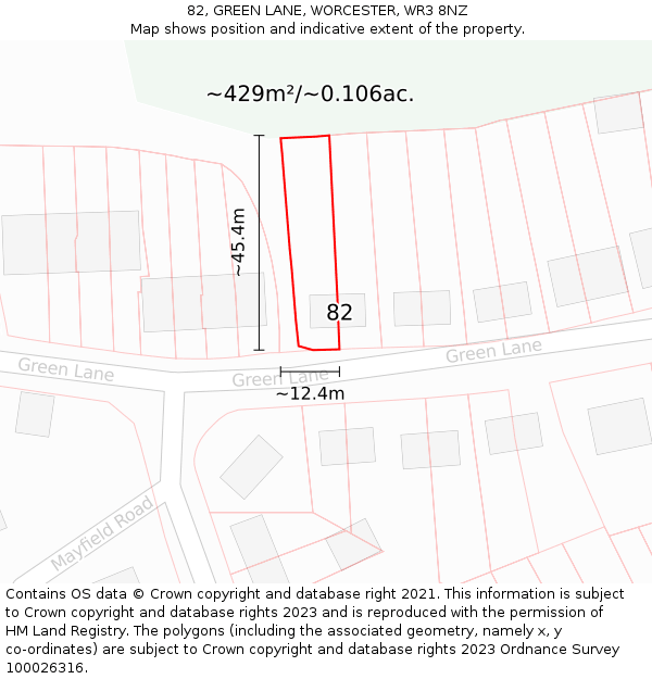 82, GREEN LANE, WORCESTER, WR3 8NZ: Plot and title map