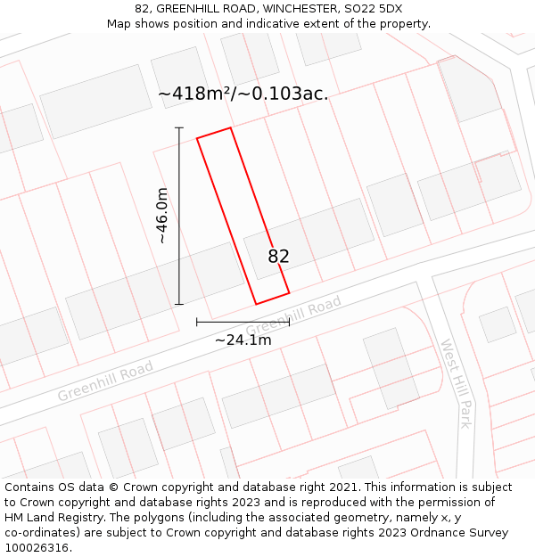 82, GREENHILL ROAD, WINCHESTER, SO22 5DX: Plot and title map