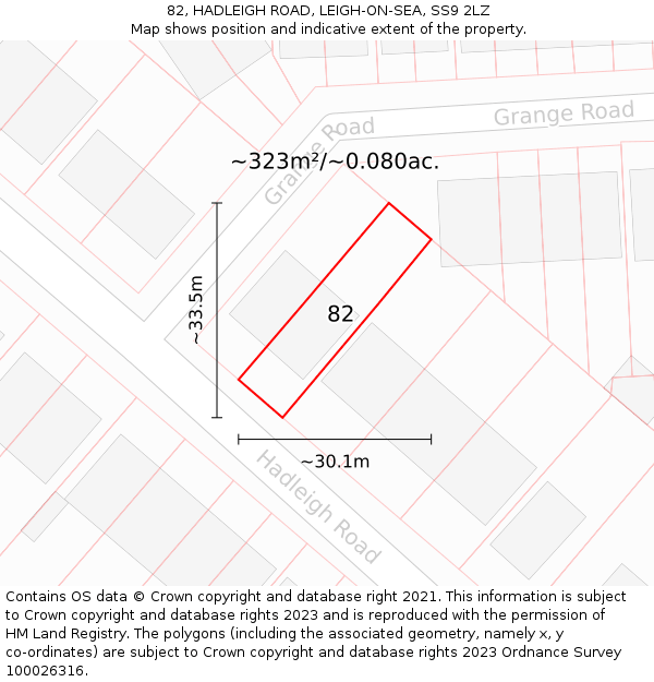 82, HADLEIGH ROAD, LEIGH-ON-SEA, SS9 2LZ: Plot and title map