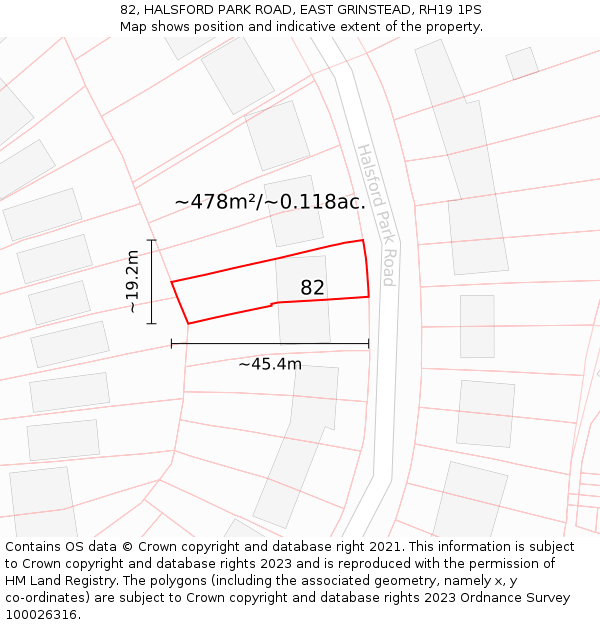 82, HALSFORD PARK ROAD, EAST GRINSTEAD, RH19 1PS: Plot and title map