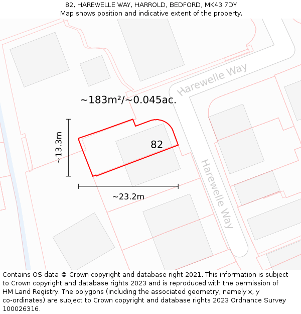 82, HAREWELLE WAY, HARROLD, BEDFORD, MK43 7DY: Plot and title map