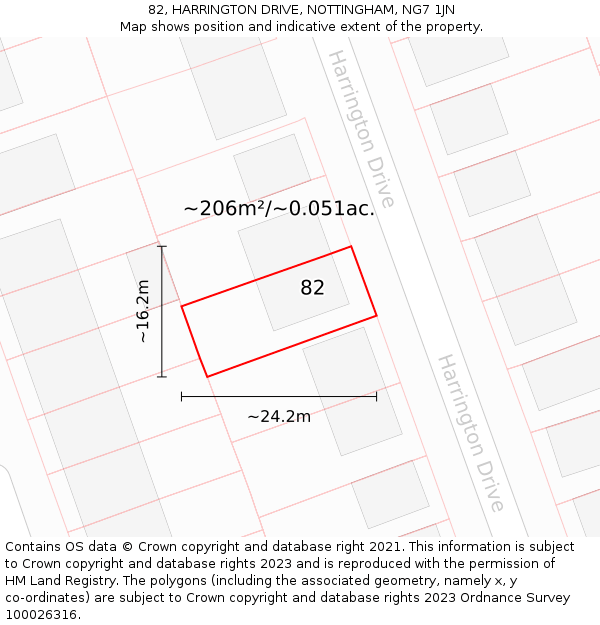 82, HARRINGTON DRIVE, NOTTINGHAM, NG7 1JN: Plot and title map