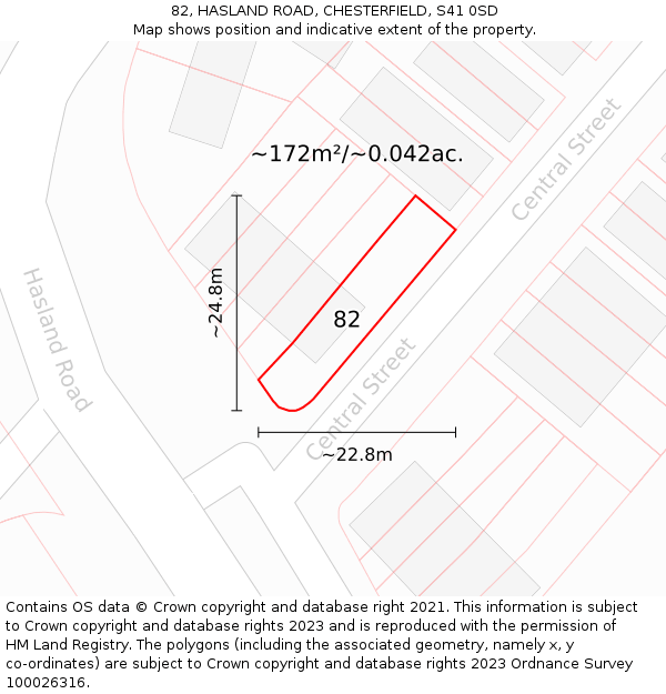 82, HASLAND ROAD, CHESTERFIELD, S41 0SD: Plot and title map