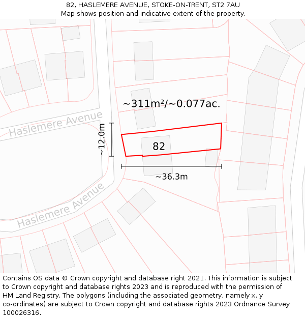 82, HASLEMERE AVENUE, STOKE-ON-TRENT, ST2 7AU: Plot and title map