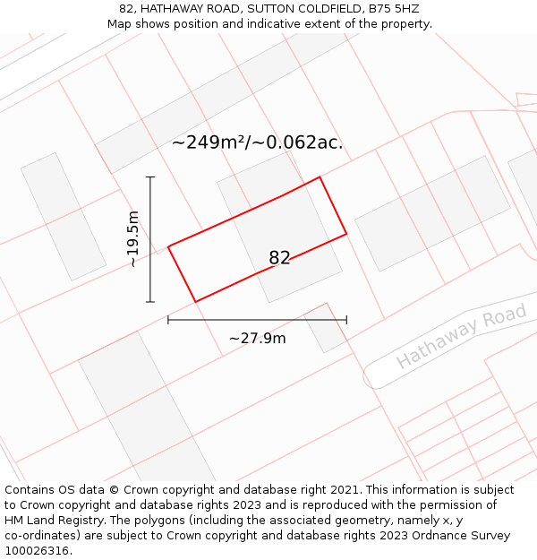 82, HATHAWAY ROAD, SUTTON COLDFIELD, B75 5HZ: Plot and title map