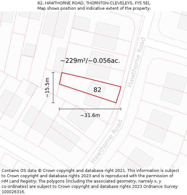 82, HAWTHORNE ROAD, THORNTON-CLEVELEYS, FY5 5EL: Plot and title map