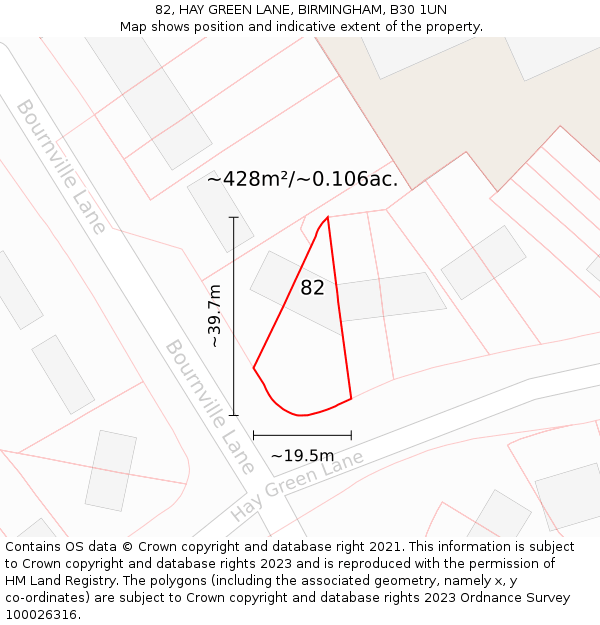 82, HAY GREEN LANE, BIRMINGHAM, B30 1UN: Plot and title map