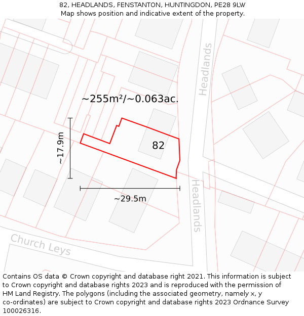 82, HEADLANDS, FENSTANTON, HUNTINGDON, PE28 9LW: Plot and title map