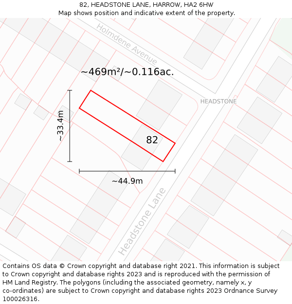 82, HEADSTONE LANE, HARROW, HA2 6HW: Plot and title map