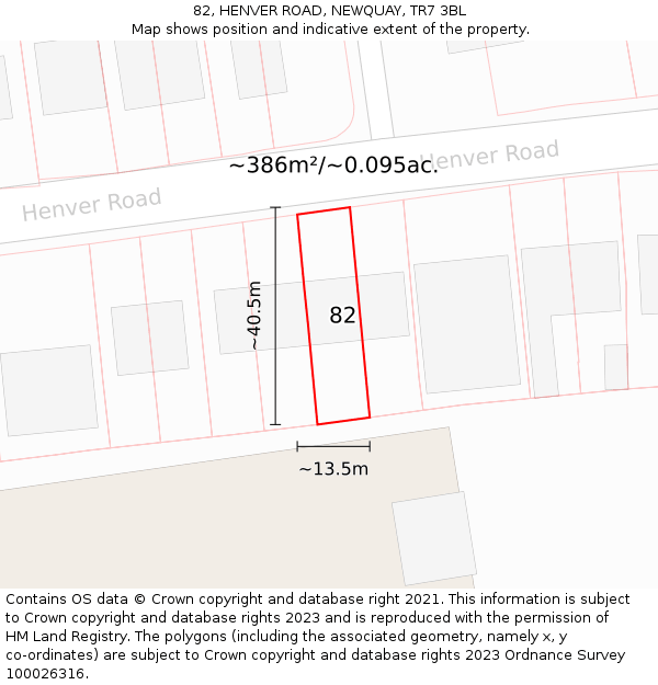 82, HENVER ROAD, NEWQUAY, TR7 3BL: Plot and title map