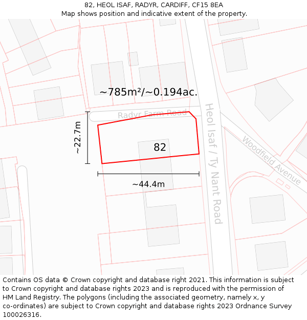 82, HEOL ISAF, RADYR, CARDIFF, CF15 8EA: Plot and title map