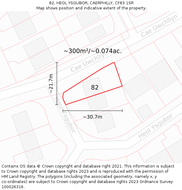 82, HEOL YSGUBOR, CAERPHILLY, CF83 1SR: Plot and title map