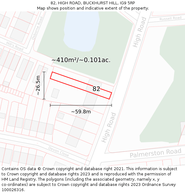 82, HIGH ROAD, BUCKHURST HILL, IG9 5RP: Plot and title map