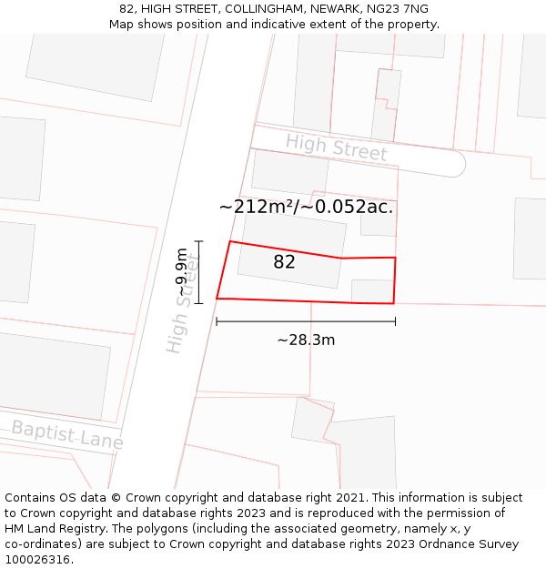 82, HIGH STREET, COLLINGHAM, NEWARK, NG23 7NG: Plot and title map