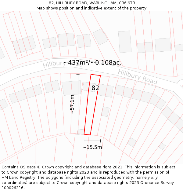 82, HILLBURY ROAD, WARLINGHAM, CR6 9TB: Plot and title map