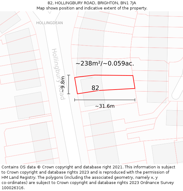 82, HOLLINGBURY ROAD, BRIGHTON, BN1 7JA: Plot and title map