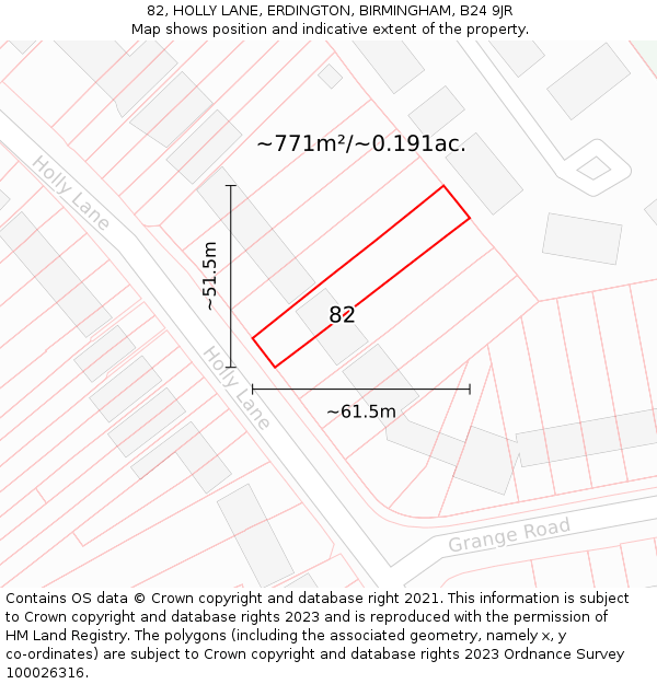 82, HOLLY LANE, ERDINGTON, BIRMINGHAM, B24 9JR: Plot and title map