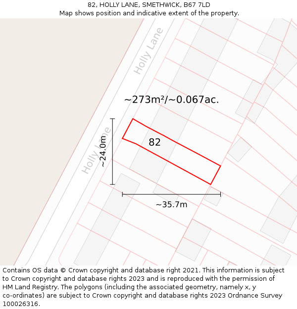 82, HOLLY LANE, SMETHWICK, B67 7LD: Plot and title map