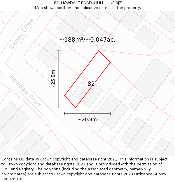 82, HOWDALE ROAD, HULL, HU8 9JZ: Plot and title map