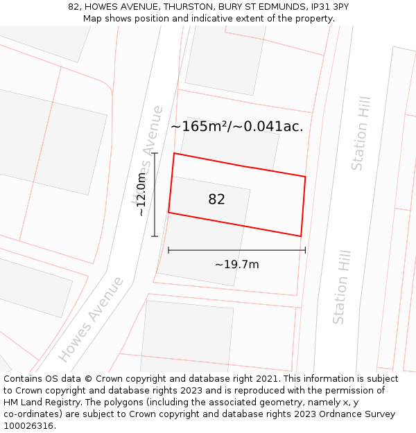 82, HOWES AVENUE, THURSTON, BURY ST EDMUNDS, IP31 3PY: Plot and title map