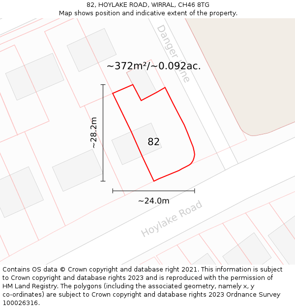 82, HOYLAKE ROAD, WIRRAL, CH46 8TG: Plot and title map