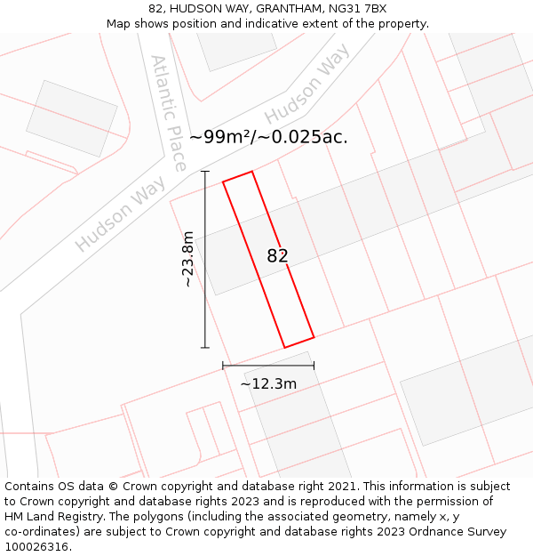 82, HUDSON WAY, GRANTHAM, NG31 7BX: Plot and title map