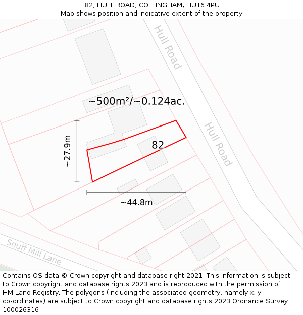 82, HULL ROAD, COTTINGHAM, HU16 4PU: Plot and title map