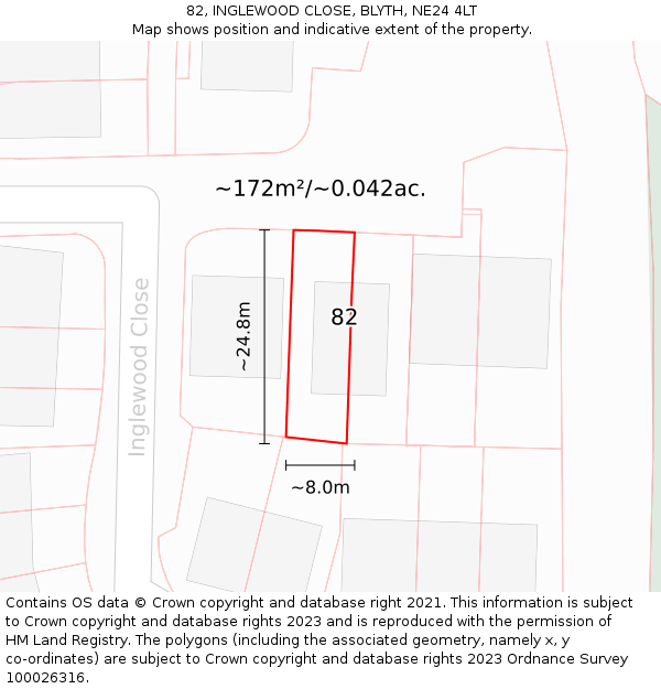 82, INGLEWOOD CLOSE, BLYTH, NE24 4LT: Plot and title map