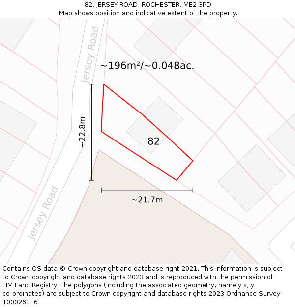 82, JERSEY ROAD, ROCHESTER, ME2 3PD: Plot and title map