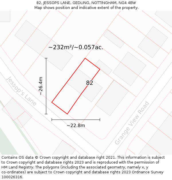 82, JESSOPS LANE, GEDLING, NOTTINGHAM, NG4 4BW: Plot and title map